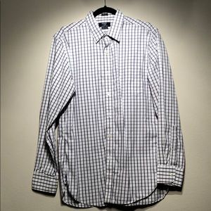 White/ purple plaid J. Crew shirt. Classic fit